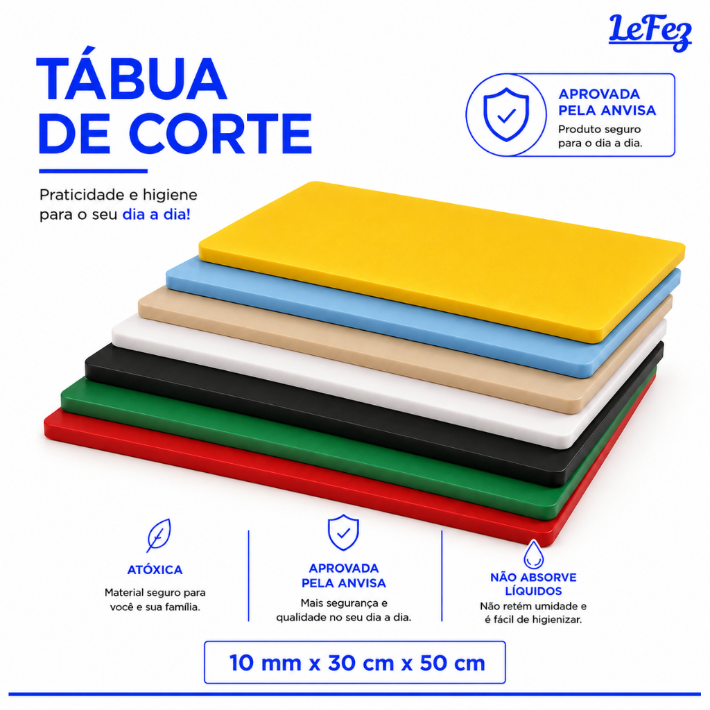 Tábuas De Carne Cores Variadas Aprovadas Pela Anvisa 10mm x 30cm x 50cm Polietileno Atóxico Antibacteriano Açougue