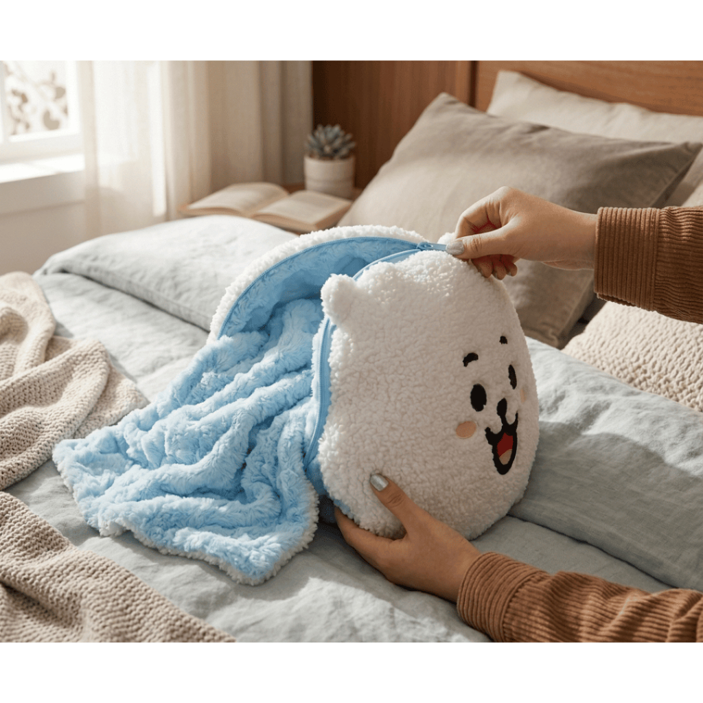 Manta Almofada Infantil Personagens Bt21 Macia Confortavel Decorativa Branca