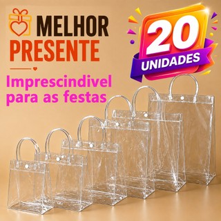 Kit 20 Sacola Transparente PVC com Alça Presentes para Casamentos e Bolsa De Lembrança De Aniversário Infantil