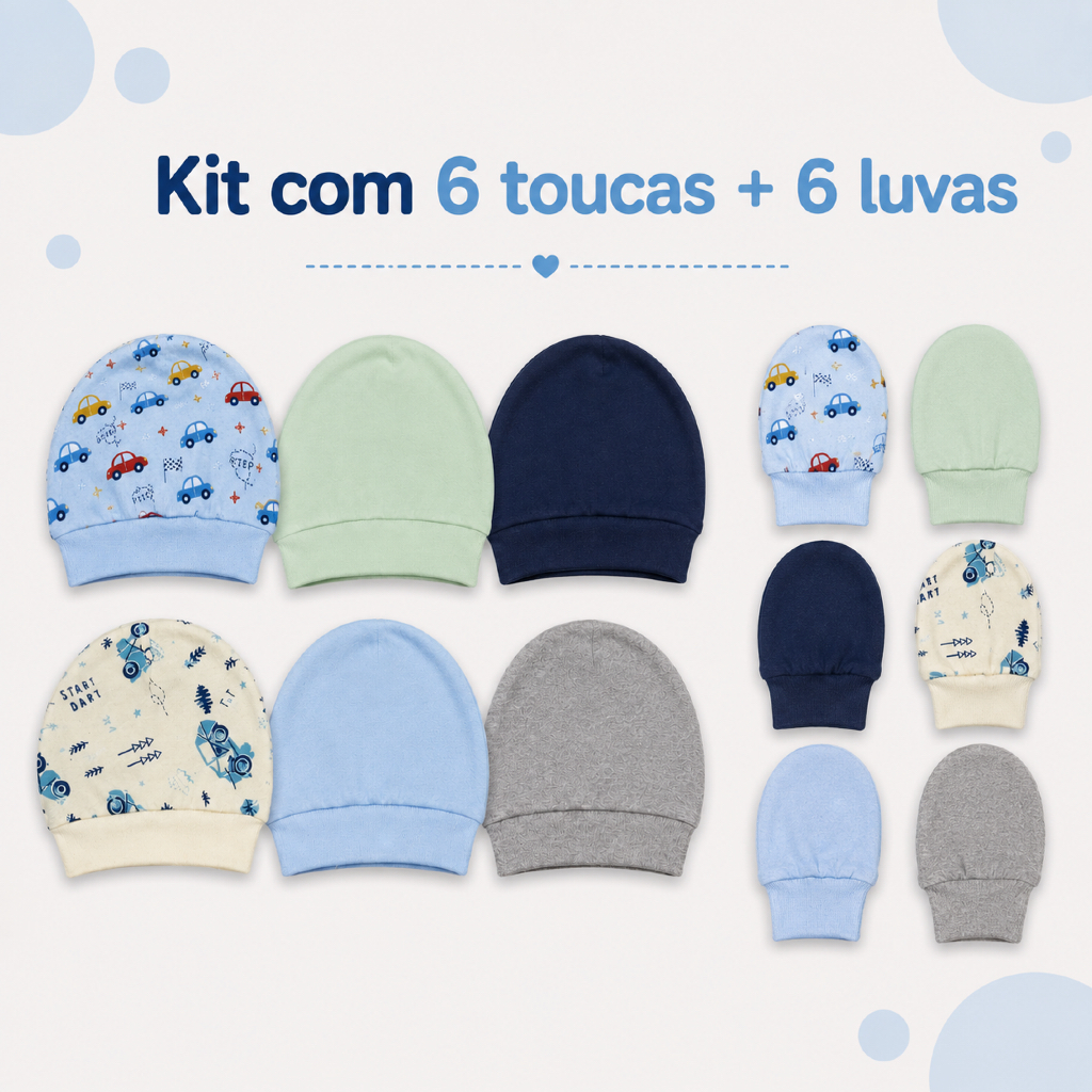 Kit 6 Toucas 6 Pares Luvas Bebê Recém Nascido Inverno 100% Algodão  Suaves e Hipoalérgica RN