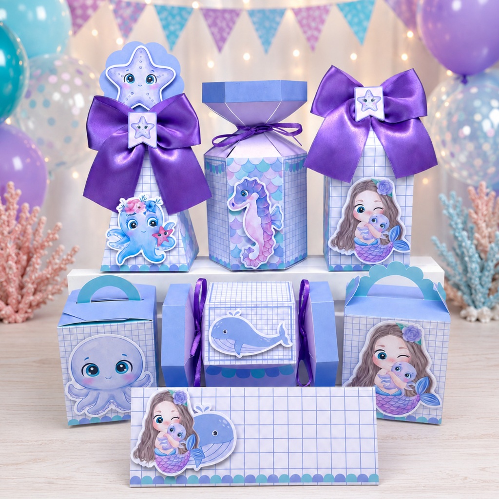 Kit Festa Sereia Lilás Caixinhas Personalizadas Lembrancinhas de Aniversário