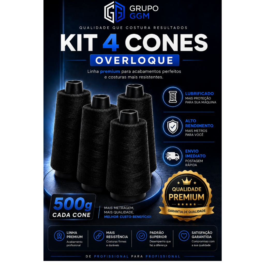 Kit 4 fios de Overloque 500 gramas preto Alta Qualidade