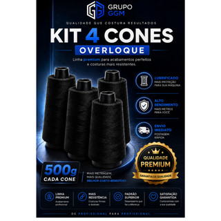 Kit 4 fios de Overloque 500 gramas preto Alta Qualidade