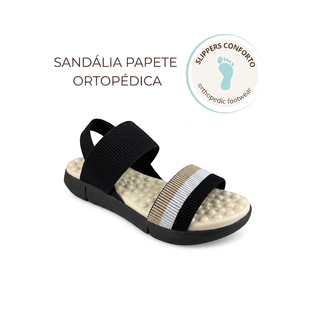 Sandália Papete Feminina Ortopédica Confortável com Elástico Palmilha Massageadora Anatômica Promoção