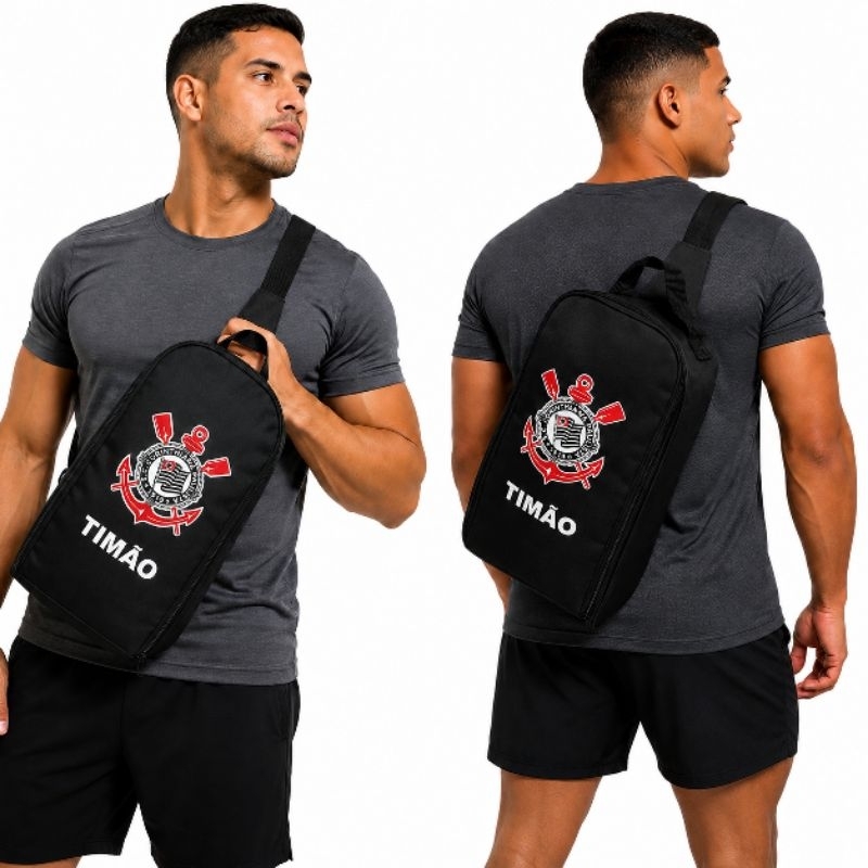 Bolsa Porta Chuteira Transversal do Time Corinthians Peitoral com Porta Garrafa