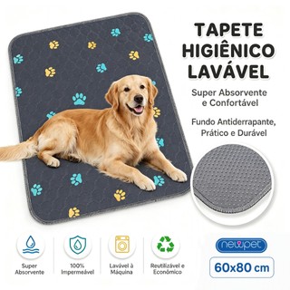 [600 Lavagens] Tapete Higiênico Cinza Escuro Lavável 80x60cm para Cachorro Super Absorven…