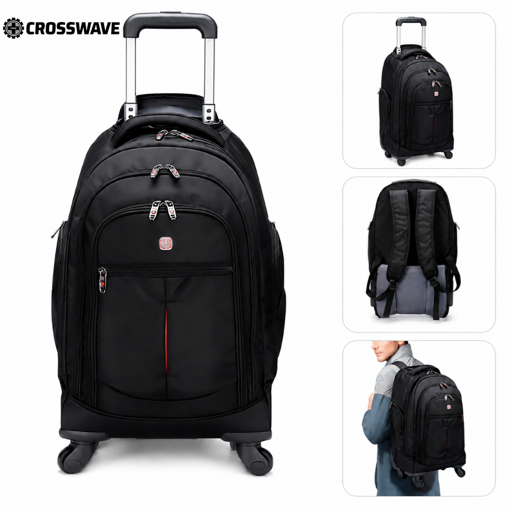 CROSSWAVE Mochila Executiva Premium 2 em 1 com Rodinhas para Notebook 17” Trabalho e Viagem