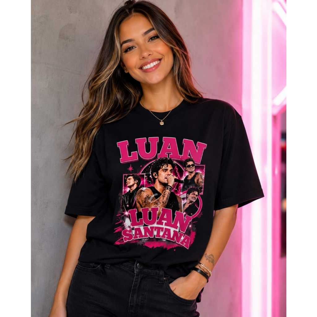 Camiseta Estampa Luan Santana Moda Feminina Cores Variadas 100% Algodão Malha Premium Casual Confortável Estilosa