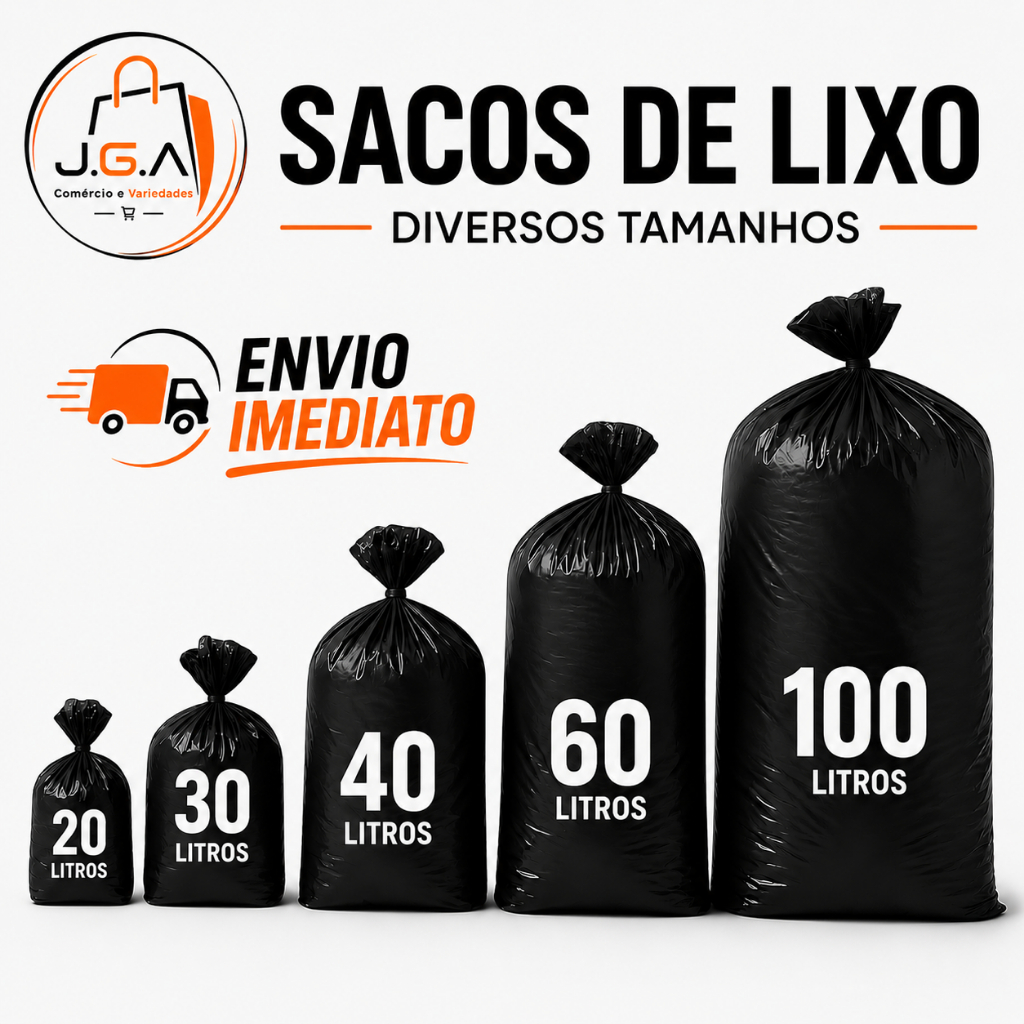 Saco de Lixo Preto Diversos Tamanhos Com 100 Uni. Resistente -15,20,30,40,50,60 e 100L- DIRETO DA FABRICA