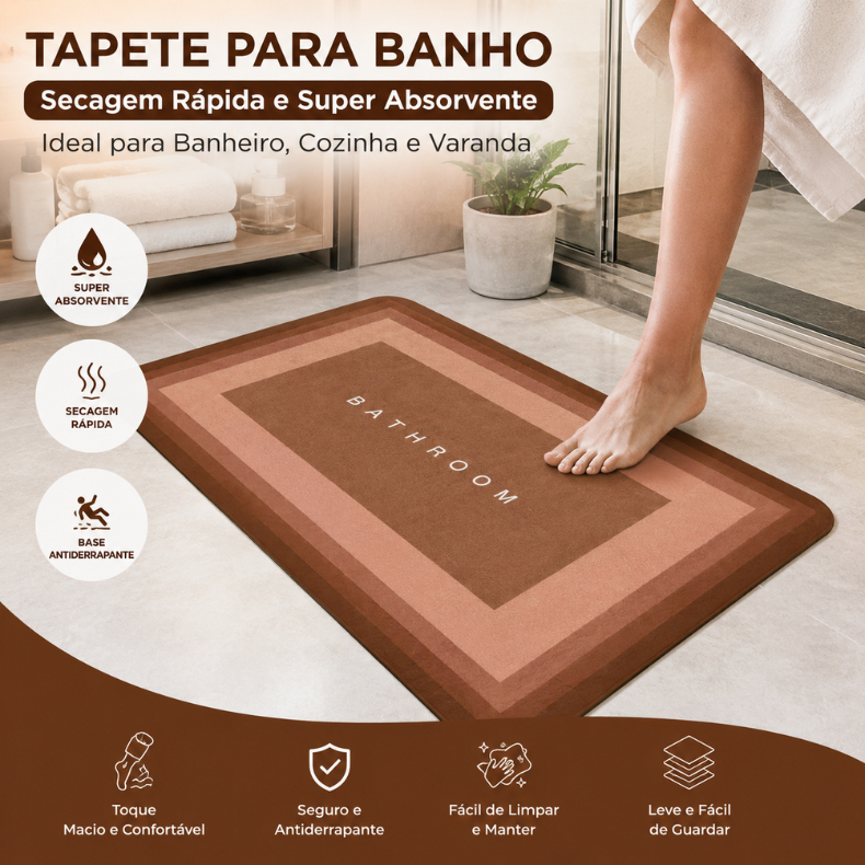 Tapete Absorvente Secagem Rápida Antiderrapante de Banheiro/Porta
