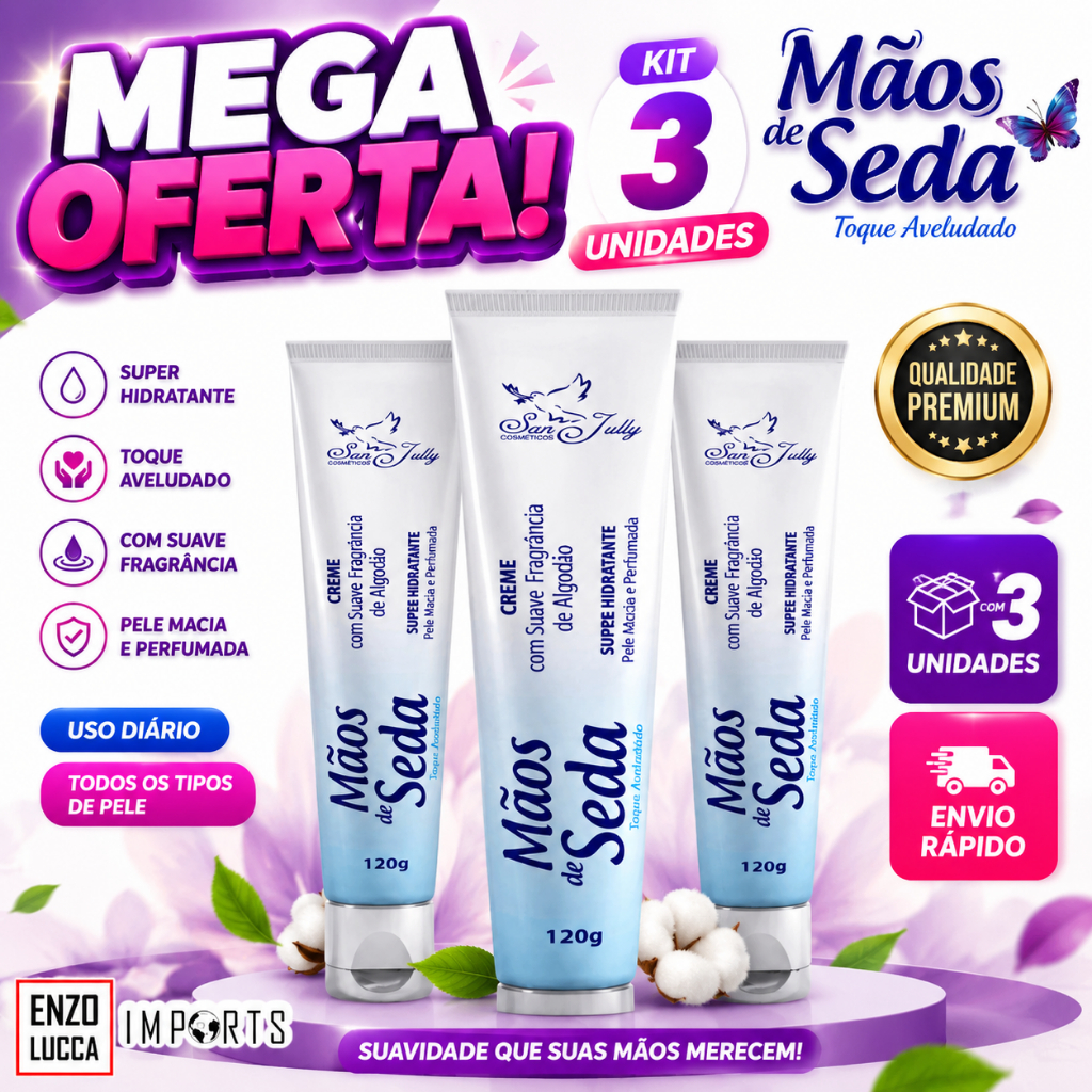Kit 3 unid Creme Mãos de Seda 120g San Jully