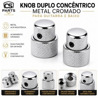 Knob Duplo Concêntrico Metal Cromado Guitarra Baixo 2 Andares
