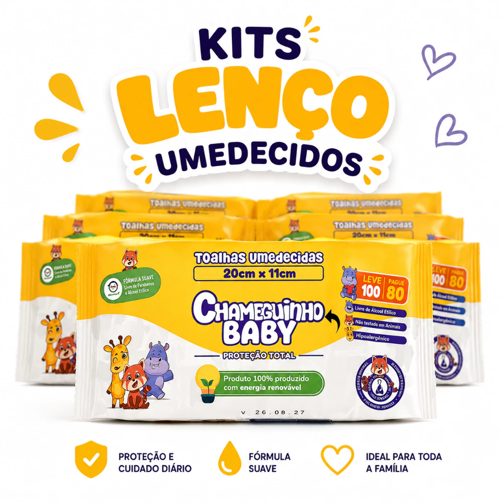Kit Lenços Umedecidos Chameguinho Toalhas Meninos Meninas Bebe Higiene