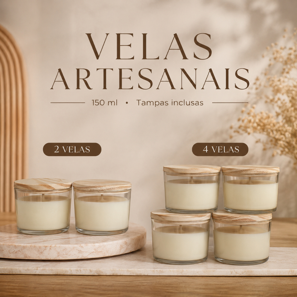 Kit 2 ou 4 Velas Aromáticas Artesanais 150 ml com Tampa | Decoração e Presente