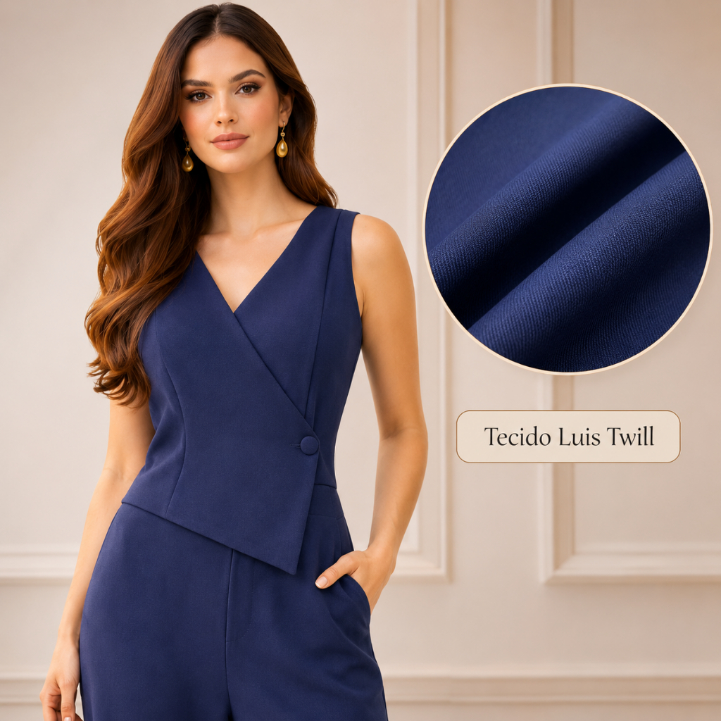 Macacão Feminino Elegante Longo Pantalona Asimétrico — imagem 2 de 2
