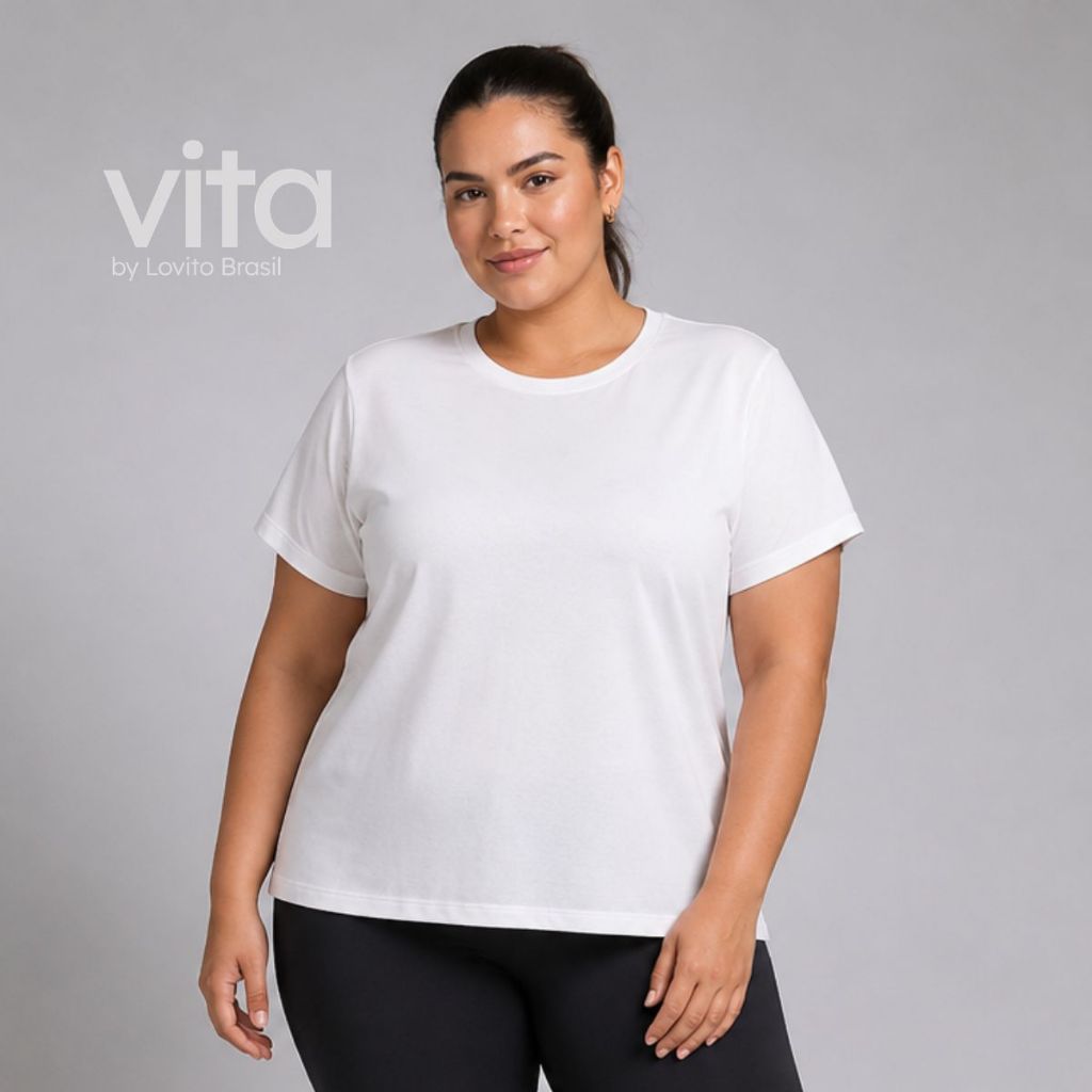 Lovito Camiseta Esportiva Moda Plus Size Com Mangas Feminina BRTSB1451BRL1481