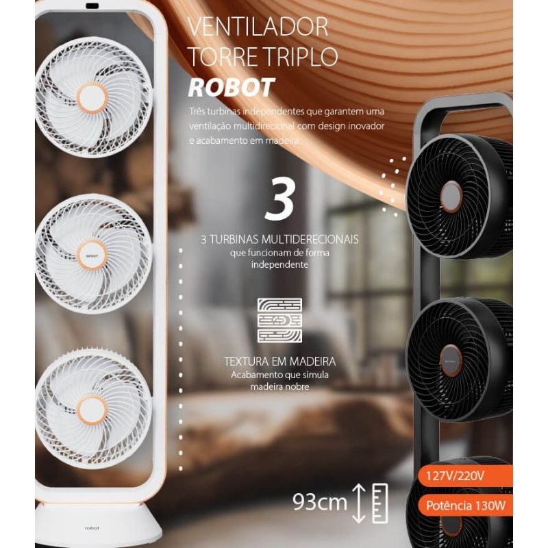 Ventilador De Torre Triplo Spirit Robot Preto Tabaco Forte 127v