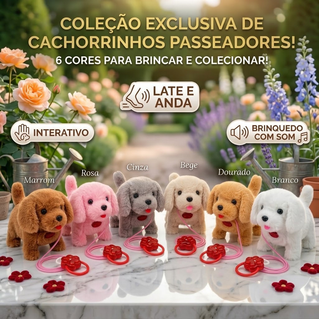 Cachorrinho De Pelucia Eletrico Anda Late Com Coleira Guia Controle Interativo Brinquedo Passeador Cores Sortidas