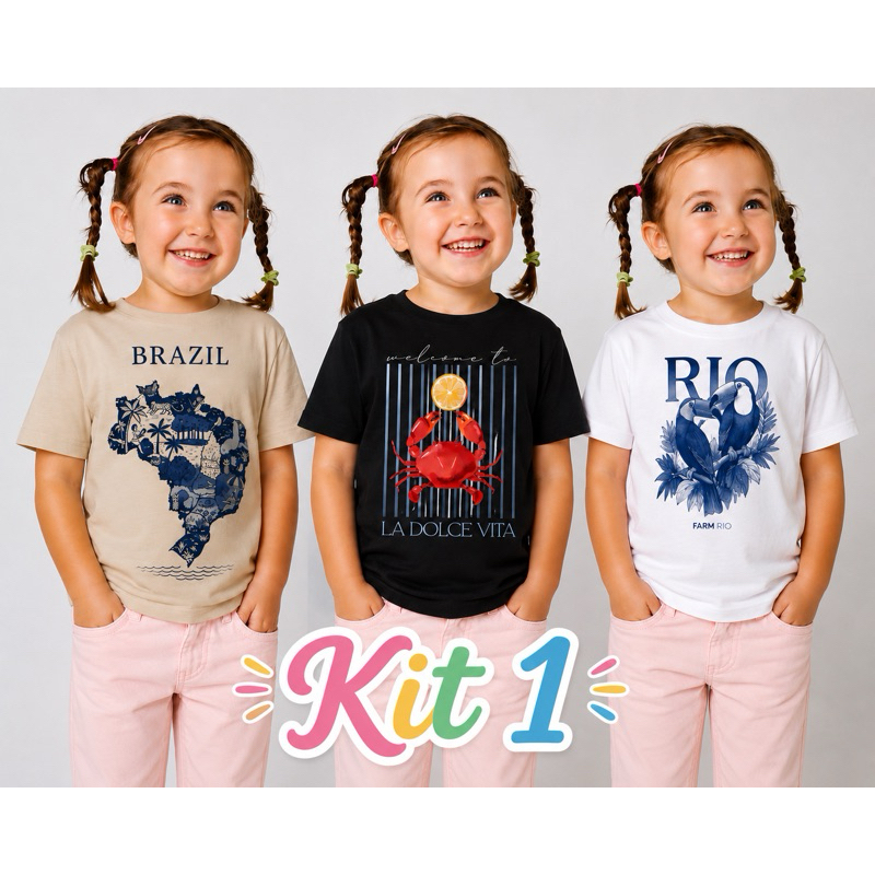 Kit com 3 camiseta infantil feminina com estampas variadas personalizada camisa 100% algodão