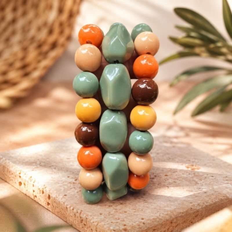 Kit de 3 Pulseiras resinadas bolas e pedras irregulares