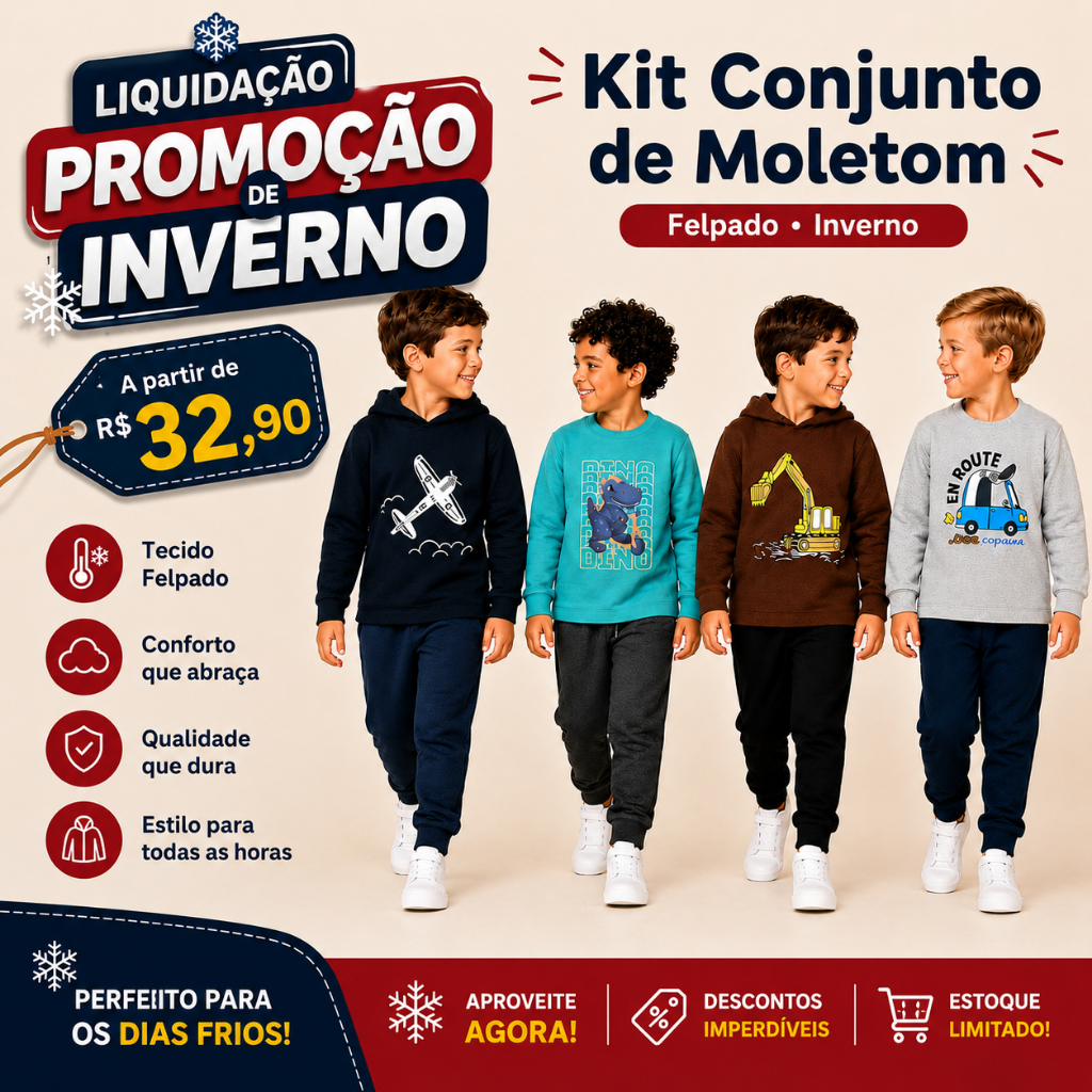 kit Conjunto De Moletom Infantil Menino 1 ao 8 - Felpado  Roupas De Inverno conjunto De Frio