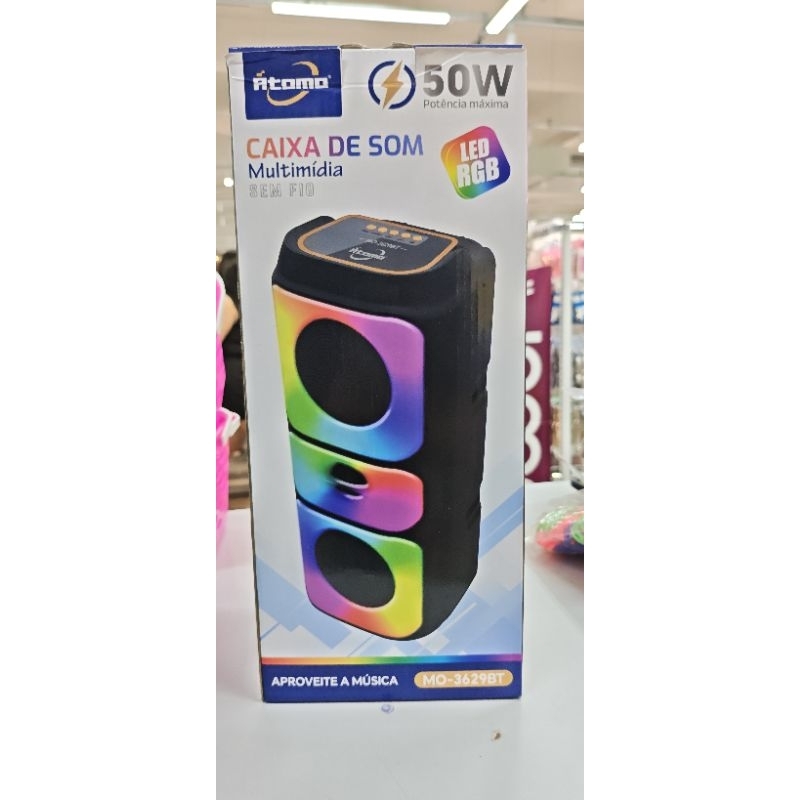 Caixa de Som Karaokê Bluetooth 50W Portátil LED RGB USB TWS Entrada P/ Microfone Estéreo Potente
