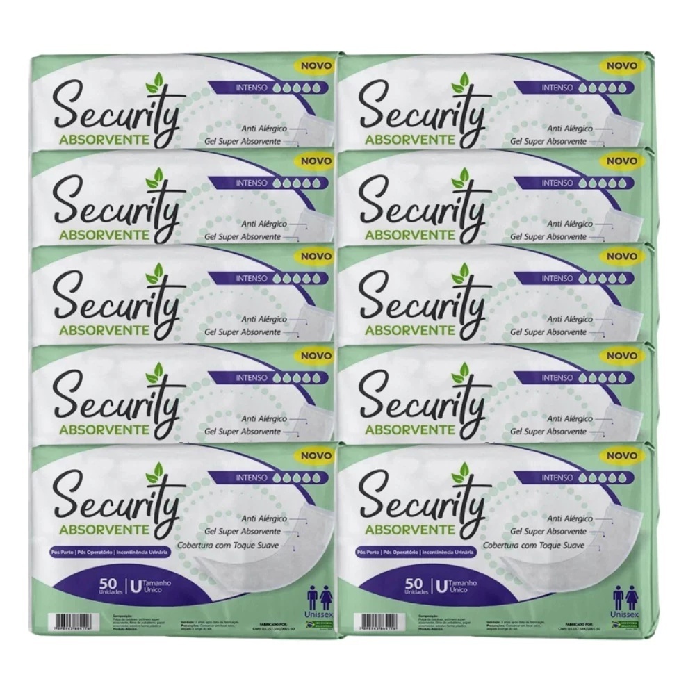 Kit C/10 Security Absorvente Geriátrico/Pós Parto Operatório/Incontinência Urinária Unissex 50 Uni
