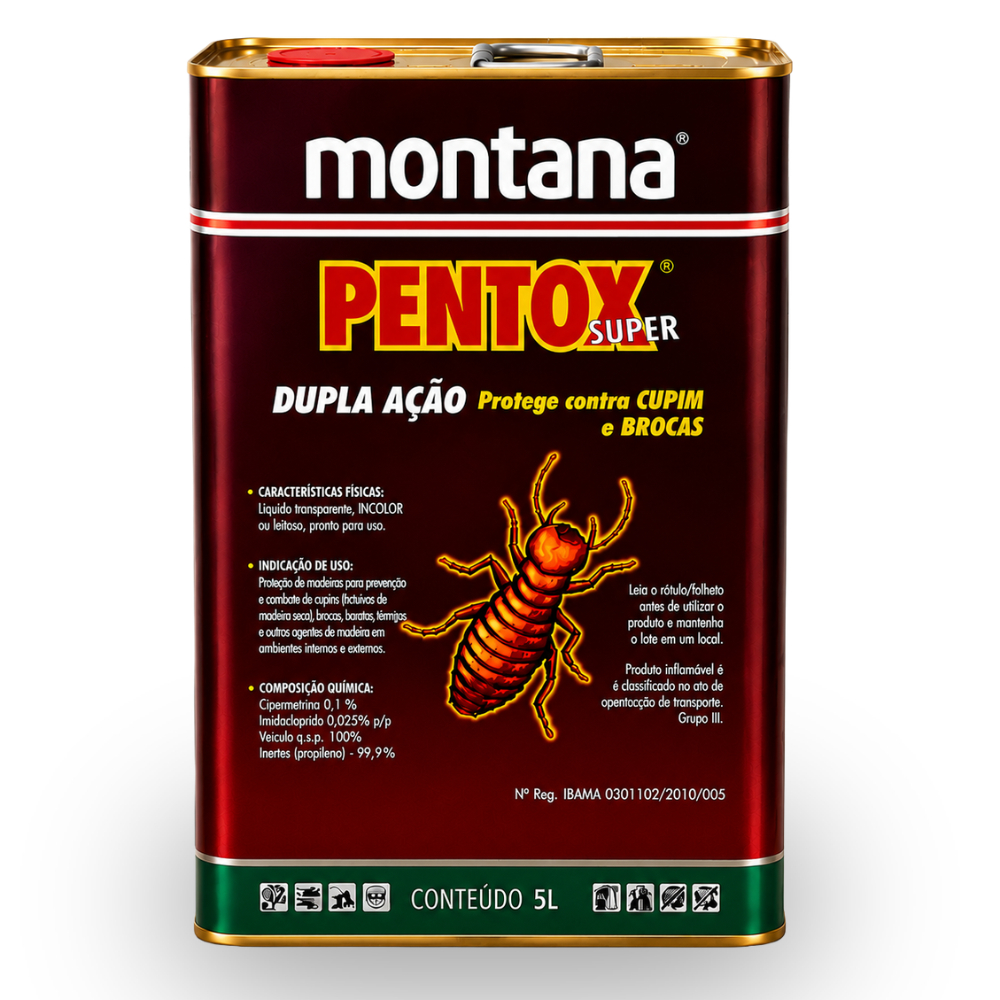Mata cupim de madeira Pentox Super Incolor 5L Montana Cupinicida Proteção contra Cupim e Brocas