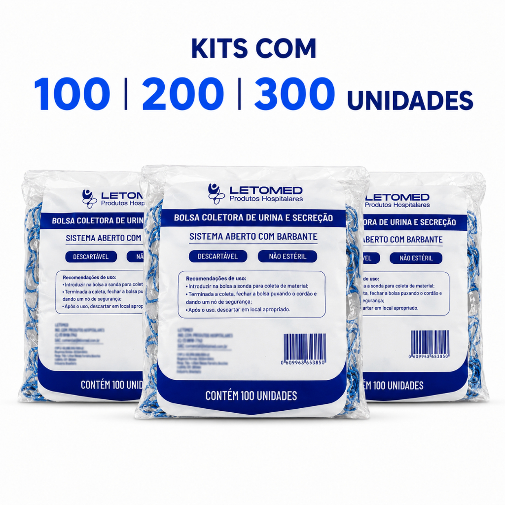 Coletor de Urina tipo saco Adulto 2L Letomed (100 / 200 ou 300 unidades)