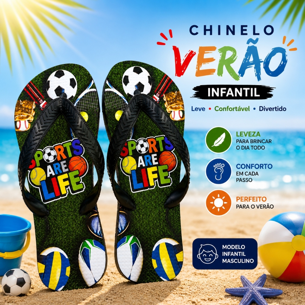 Sandália Esportiva Masculina Chinelo Infantil Estampa Futebol