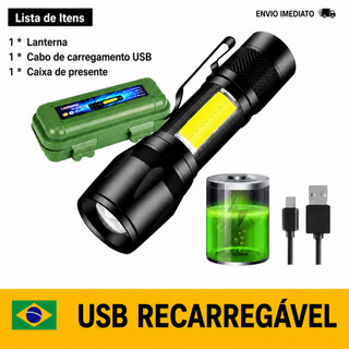 Mini Lanterna KIT Tática  1/2/3 | LED Recarregável USB com 3 Modos e Luz COB