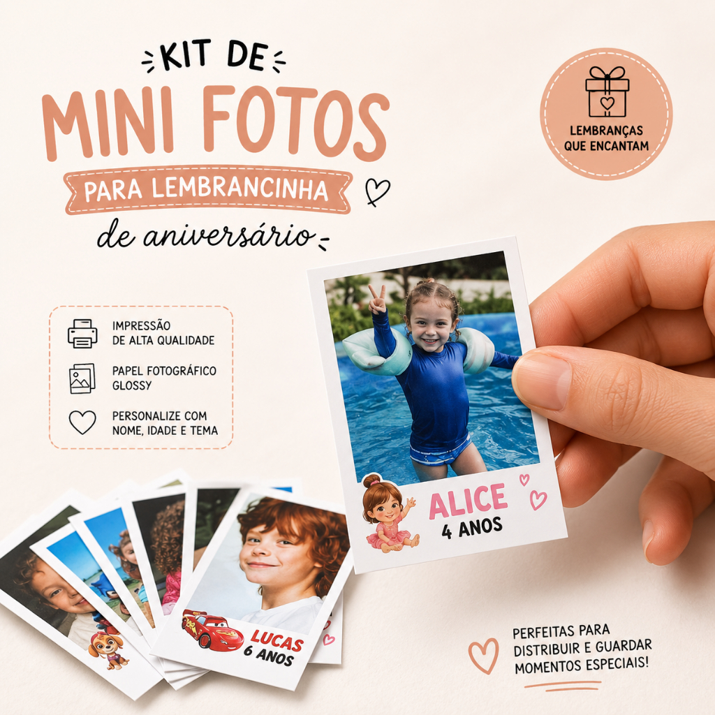 Kit Mini Fotos Com imã e Tema Personalizado - Lembracinha de aniversário - ENVIO RÁPIDO