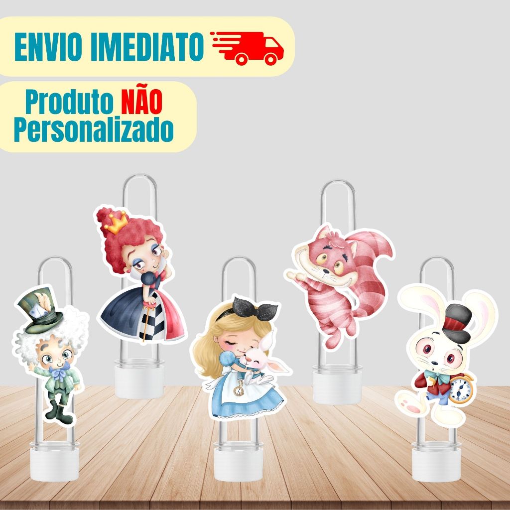 Aplique Tag Para Tubete Turma da Alice No Pais das Maravilhas | Personalizado | Lembrancinha Festa Infantil Aniversário