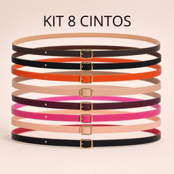 Kit 8 Cinto Feminino Couro Elegante com Fivela Dourada casual plus size