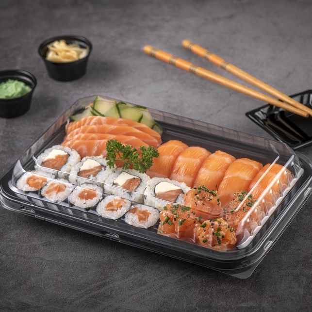 100 embalagens para Sushi Combinado 03 com tampa
