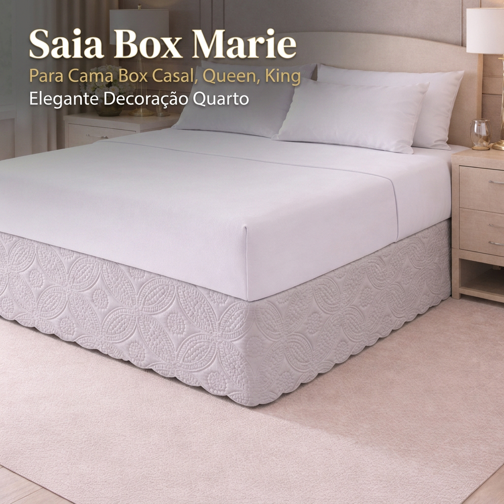 Saia Box Marie para Cama Box Casal Queen King Elegante Decoração Quarto