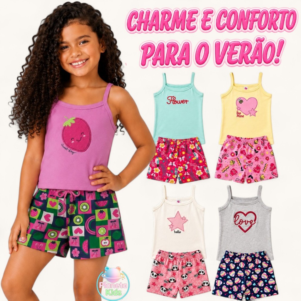 Kit verao infantil com estampas coloridas