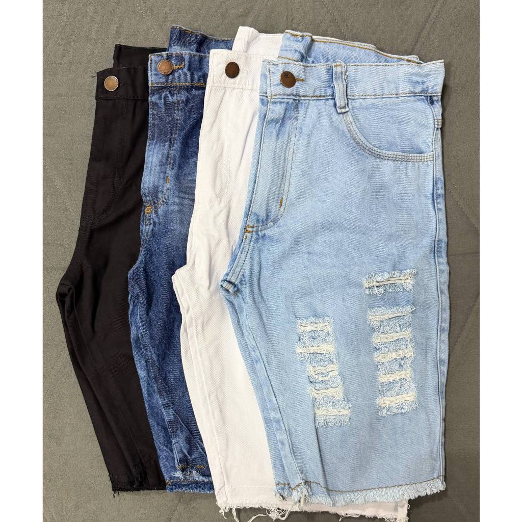 Kit com 4 ou 2 Bermudas Jeans Rasgada Premium envio hoje