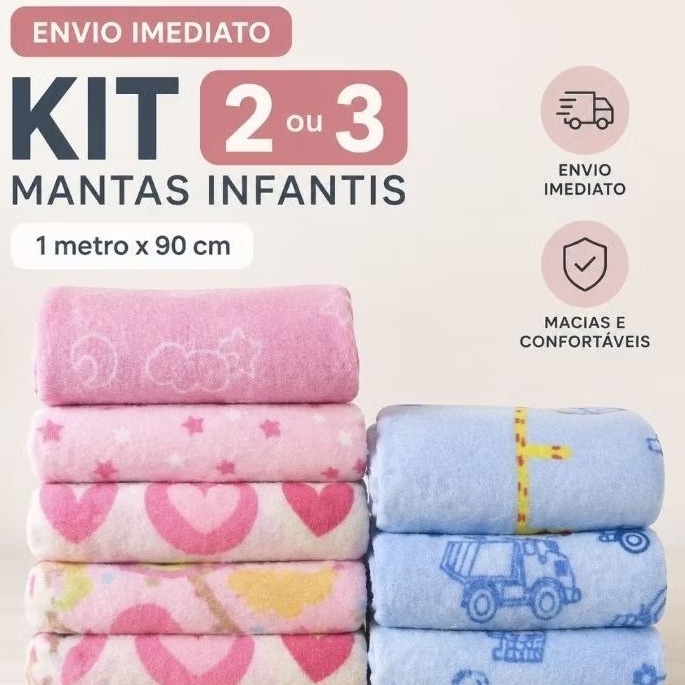 Mantinha para bebê 2 OU 3 UNIDADES Manta Microfibra Estampada Kit Maternidade 1 MT x 90 Cm