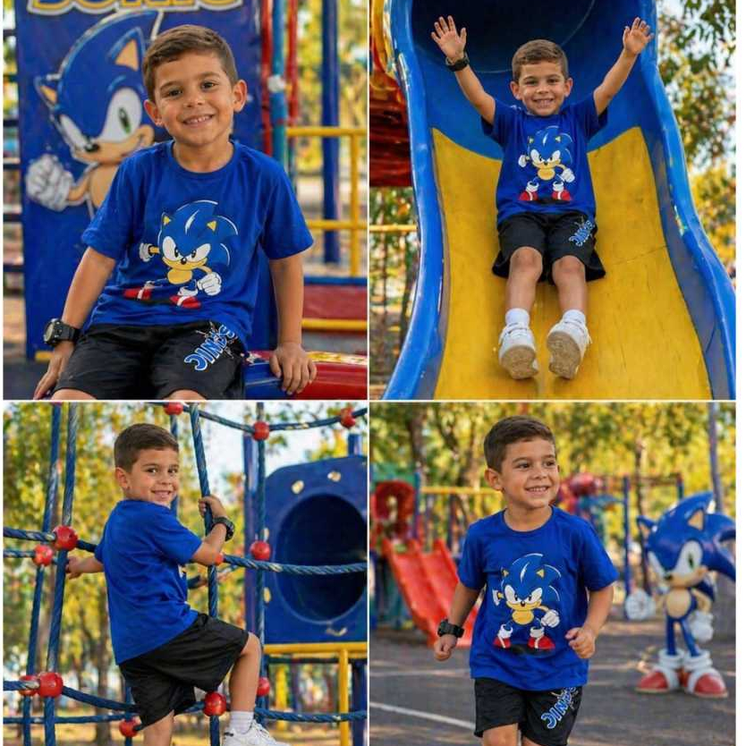 Conjunto Infantil Sonic Menino Camiseta Malha 30.1 + Bermuda Tam 2 ao 10 Roupa Infantil Masculina