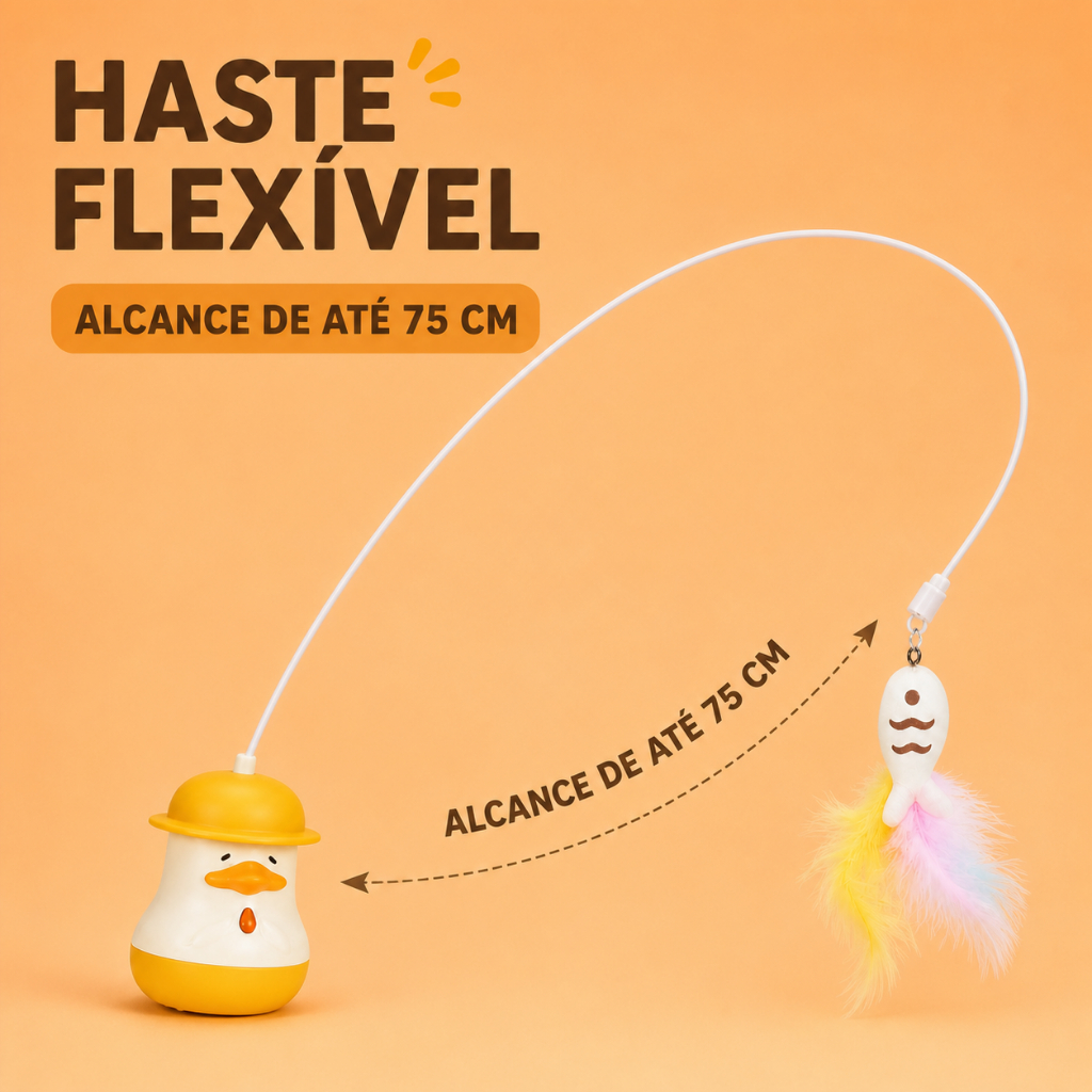 Pawjoy Brinquedo Interativo para Gatos Vara de Pesca com Pato Sino e Arame Elástico Varinha Autoentretenimento