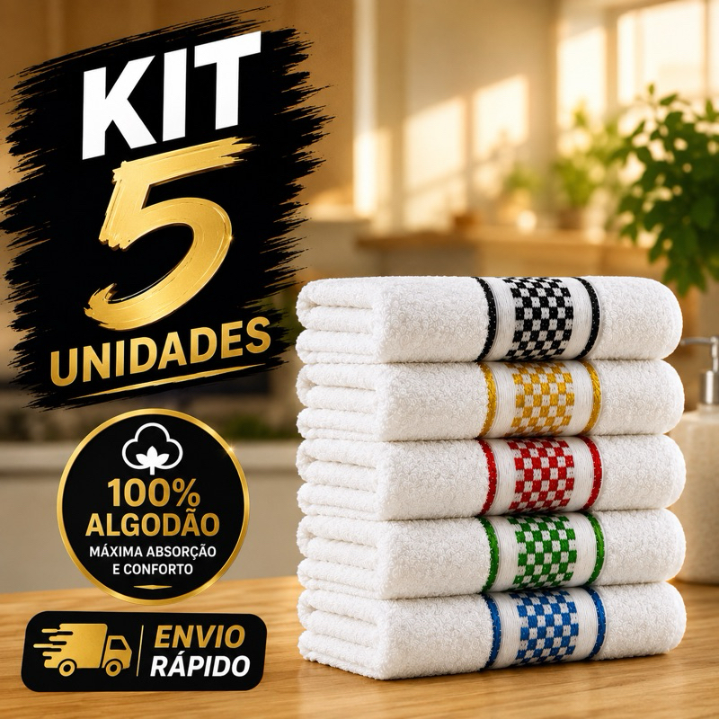 Kit 5 Panos de Prato Copa Premium Jacquard Atoalhado 45x70cm