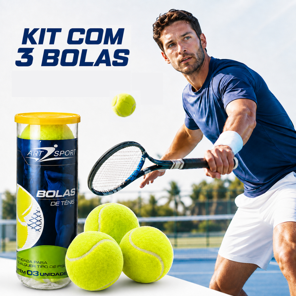 Kit 3 Bolas de Tênis Verde 6cm com Tubo para Treino, Jogo, Esporte e Lazer