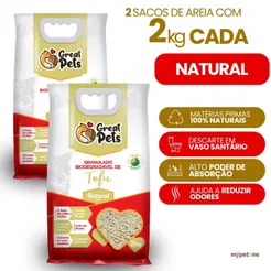 2 Areia Gatos Tofu 4kg Granulado Biodegradável Higiênico Natural Great Pets