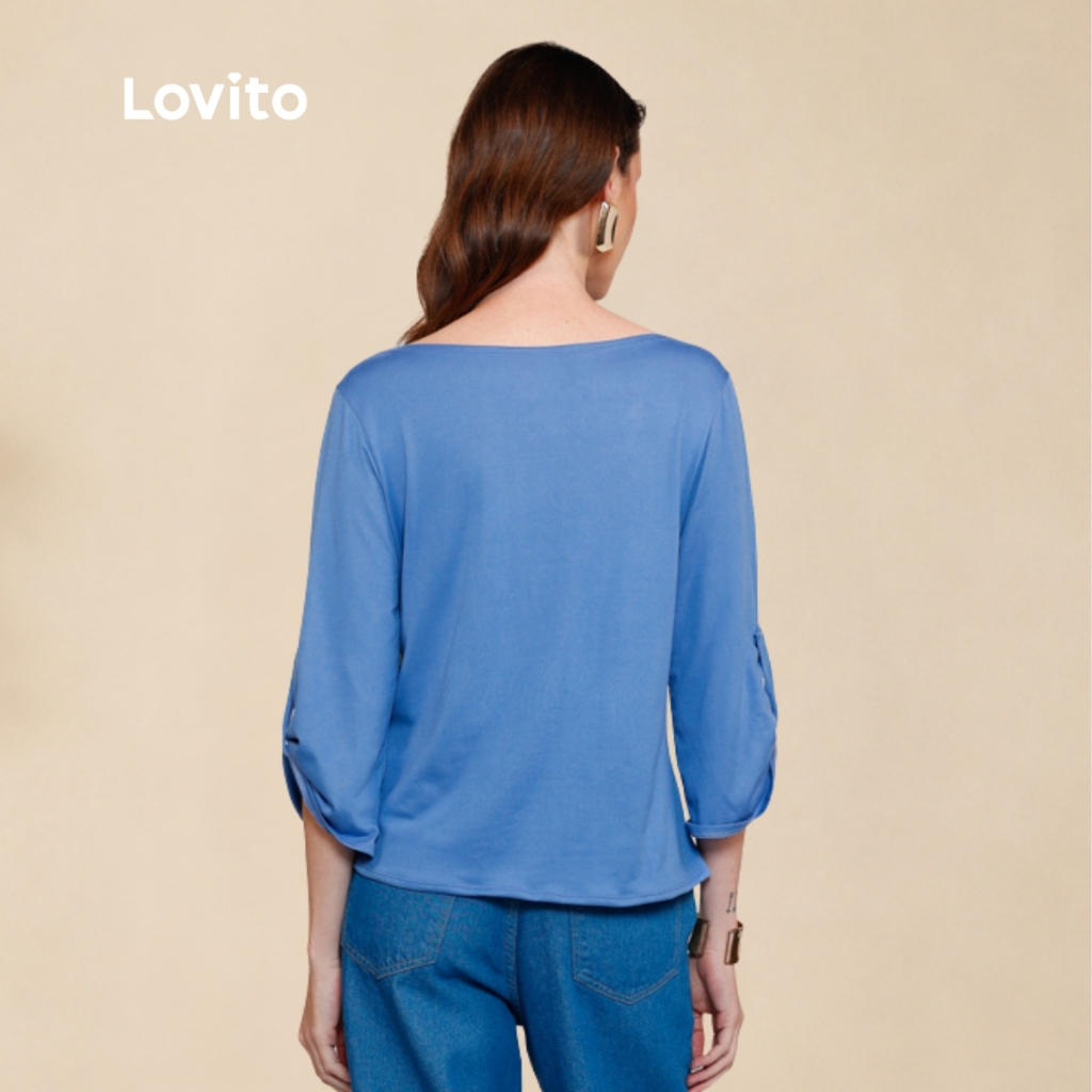 Lovito Blusa Casual Feminina Manga 3/4 com Martingale BLB18091839 · foto 2