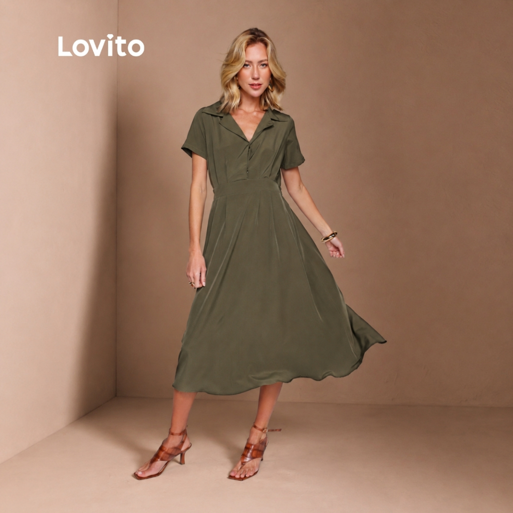 Lovito Vestido Feminino Midi Clássico com Manga Curta DRB1235BRL1265