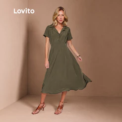 Lovito Vestido Feminino Midi Clássico com Manga Curta DRB1235BRL1265