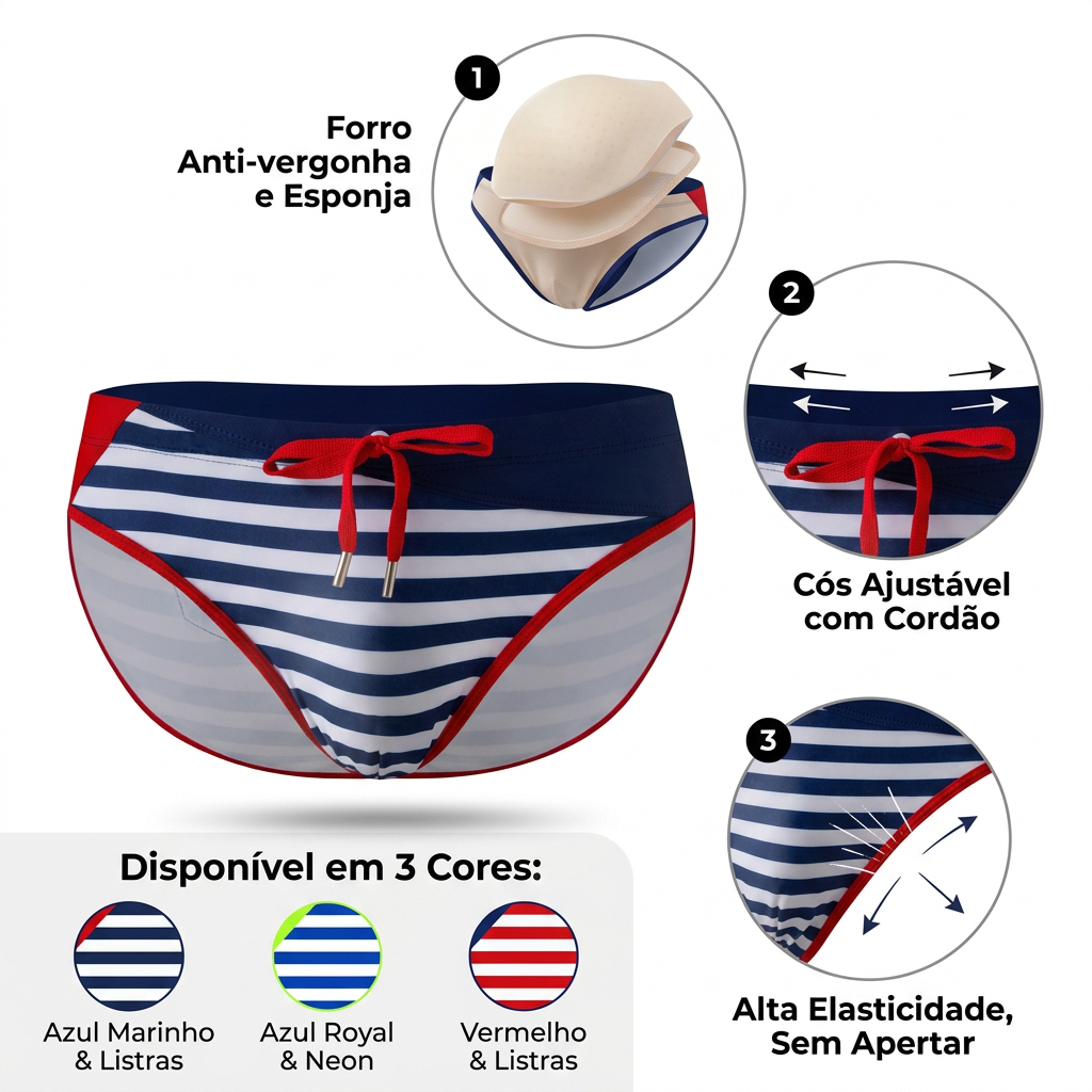 Z&D Lingerie Sungas Masculinas Cavadas Listras Diagonais Combinação Moda Bolsos
