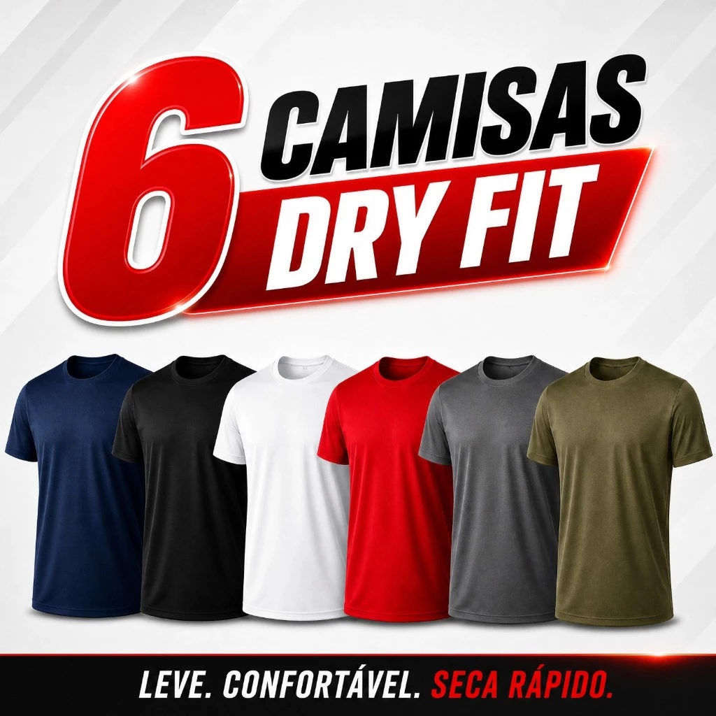 Kit 6 Camisas Dry Fit Masculinas Cores Variadas Academia Treino Esporte Confortáveis — imagem 1