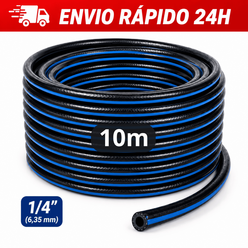 Mangueira Para Compressor Rolo 10 Metros PT300 1/4 De Ar Comprimido Pneumática Borracha Borracharia